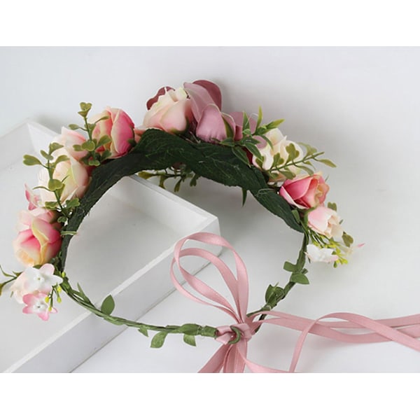 Handgjord Justerbar Blomsterkrans Hårband Halo Blommig Krona Garland Huvudsmycke Bröllop Festival Party