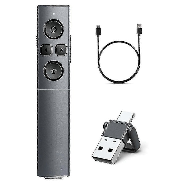 2-i-1 USB Type C Presentasjonspeker, Oppladbar Trådløs Presentasjonsfjernkontroll, Klikker for PowerPo -X