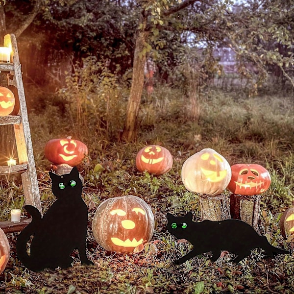 Nye Modeller 1 Sett med 3 Halloween Metall Svart Katt med Reflekterende Øyne Halloween Uteplass Skilt Utendørs Dekorasjon Skummel Katte Silhuett Statue Stake for Hjemmet