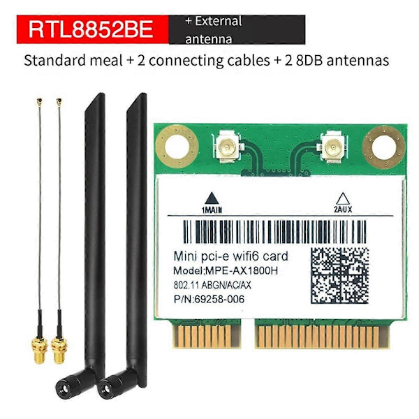 RTL8852BE WIFI6 Kort+2xAntenner AX1800M WiFi Bluetooth5.2 2.4GHz/5GHz WIFI Kort Adapter 802.11ax fo