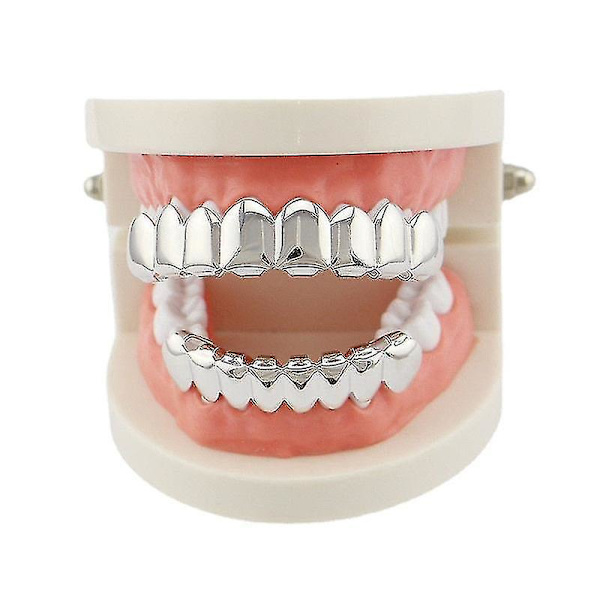 Hurtig levering Grillz Flat 8 Top og 8 Bund Sæt Grills Bling Teeth Caps Halloween Jack Napier Eric Border Kostumer Diy Prop C