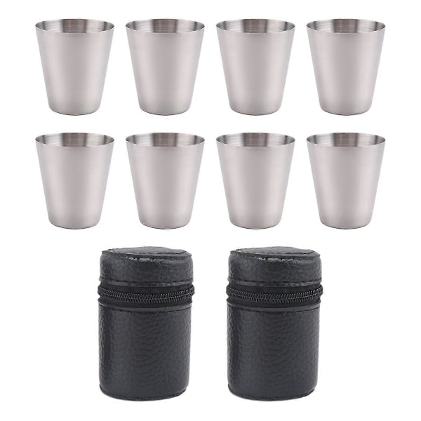 Poleret 30 ml Mini Shotglas i Rustfrit Stål Drikkevinglas med Læderbetræk til H