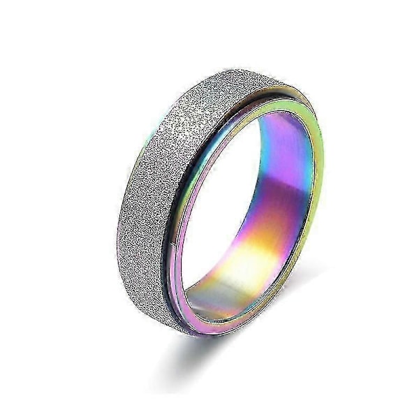 Angstring i titanium rustfrit stål til kvinder og mænd, størrelse 8, bredde 6 mm, farve: Rosaguld-regnbue-sølv-sort-blå, sandblæst finish