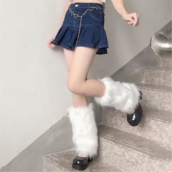 Naisten Y2k sumea tekoturkista Cover Lämmittimet Furry Pehmo Boot Hihansuut Cover Sukat_p White 30cm