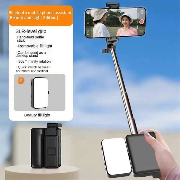 Mobiltelefon Bluetooth Kamera Selfie Stick Vlog Video Fokus Sort