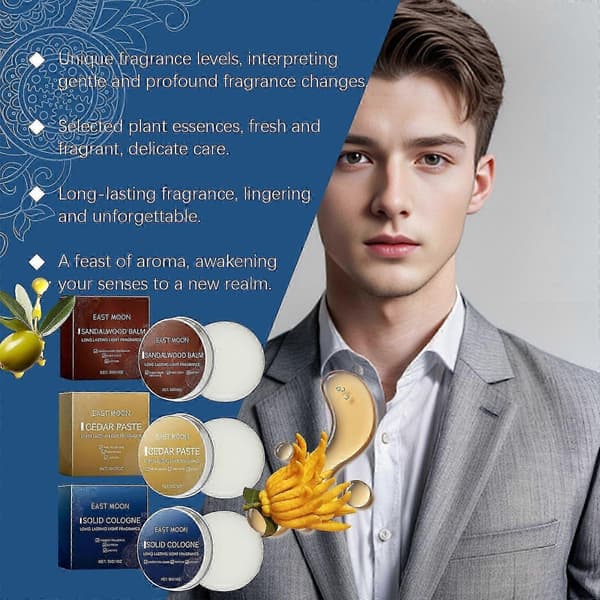 Håll dig fräsch hela dagen, Men's Charm Solid Balm, Behåll doften med dig, Långvarig Köln, 30g (köln)