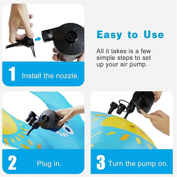 til Oppustelige Hurtigfyldende Luftpumpe med 3 Dyser EU Stik