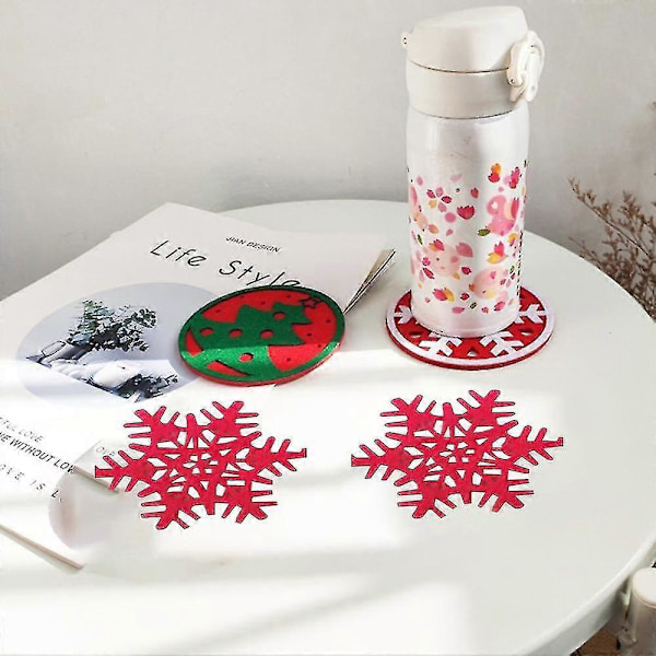 Jule Snowflake Design Brikker Filt Koppmatter Vin Te Kaffe Matter, Dekorasjon For Julebord Høytid