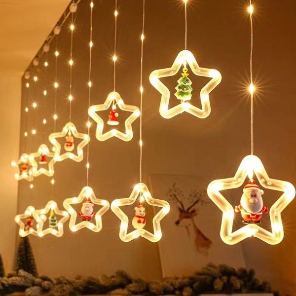 Nydelig julelysstreng med 10 ringer usb-plugg Julevindu dekorative lys til stuen PENTAGRAM
