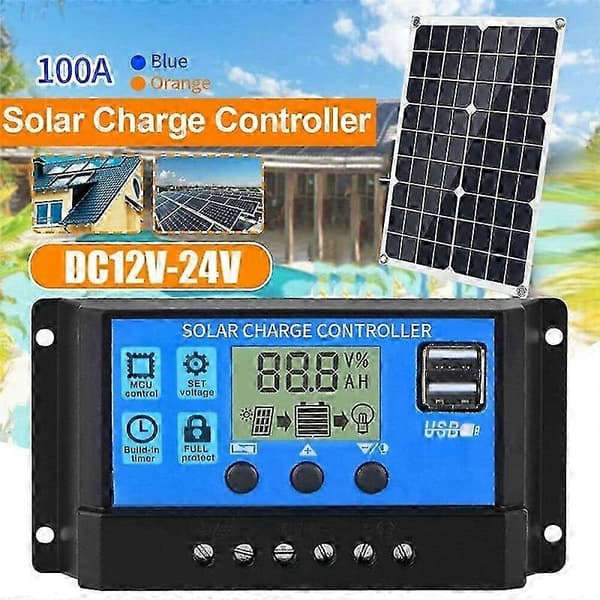 100A solarladdningsregulator med dubbla USB-portar för solpanelsbatteri