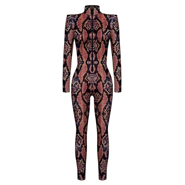 Dame Jumpsuit For Halloween Party 3d Snake Print Bodysuits Cosplay Print Costume Stretch Skinny Catsuit Overall M