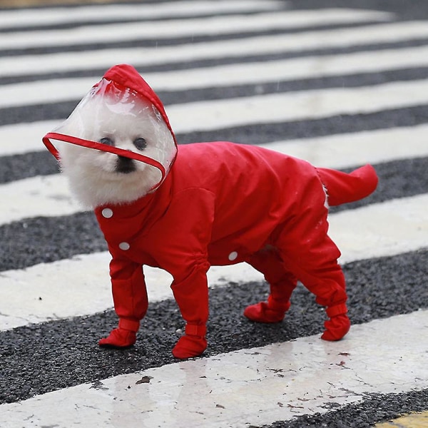 Pet Valp Hunde regnfrakk med hette, vanntett hundeponcho hund regn lett jakke Red L
