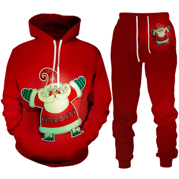 Julemanden Santa Claus 3D Print Mand Kvinde Hoodie + Bukser 2-delt Sæt Nytårsferie Fest Casual Oversized Trøje Tracksuit Sæt style 4 2XL