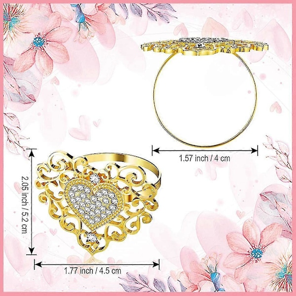 12 stk. Servietringe Holder Hjerte Servietring Rhinestone Servietspænde til Valentinsdag Bryllup Feriefest Dekoration, Guld