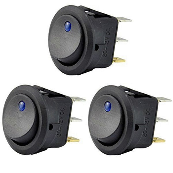 3 stk. 12V 20A vippekontakt LED Blåt Lys SPST On-Off Kontrol til Både Biler Racerbiler Off-R