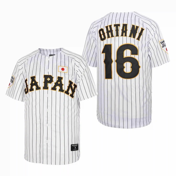 baseballtröja Japan 16 OHTANI tröjor Sy Broderi Hög kvalitet Billiga Sport Utomhus Vit Svart rand 2024 World New picture XXL