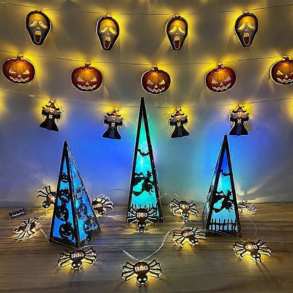 Halloween Jul Julegaver Dekoration Dekorativ Lyskæde Led Party Græskar Kranie Troldmand Modellering
