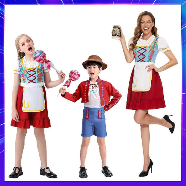 Tysk Oktoberfest kostume til voksne børn Bavarian National Beer Party Halloween Fancy Clubwear Cosplay Maid Wench Dirndl kjole Adult man L