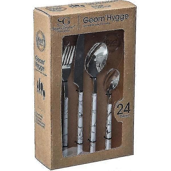 Bestickset Med Vitt Marmormönster - 24 Delar Silver-Yvan