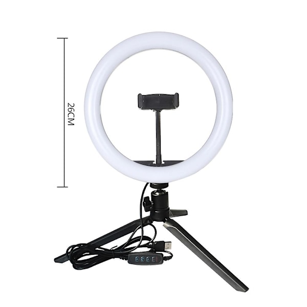 DC5V 7W LED Lys Rund Selfie Kamera Lampe med Mini Tripod USB Drevet Betjent 10 Niveauer Justerbar
