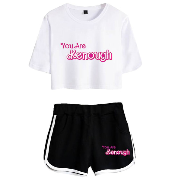 I Am Kenough Merch 2023 Ny film Todelt sett Kortermet, beskåret topp Navel Tee+shorts Morsomme damesett Bursdagsgave style 4 XS