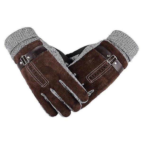 Vinter varma handskar för män Äkta mocka Grisläder Handskar Vantar Tjocka Cykel Motorcykel Handskar Män Stickade Guantes Brown b