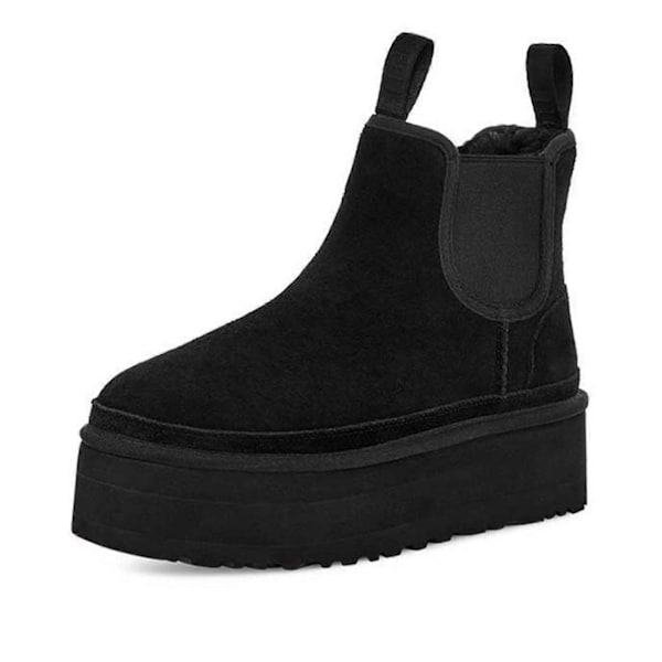 Dam Plysch Ankelboots Trendiga Staplade Klackar Korta Stövlar Vinter Plysch Chunky Klackar Chelsea Boots