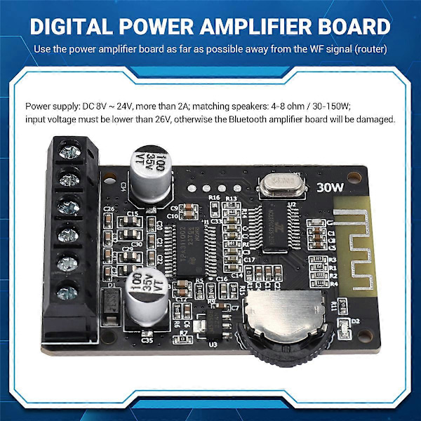 20W Stereo Bluetooth Effektförstärkarkort 12V / 24V Högeffekts Digital Effektförstärkarkort XY-P15
