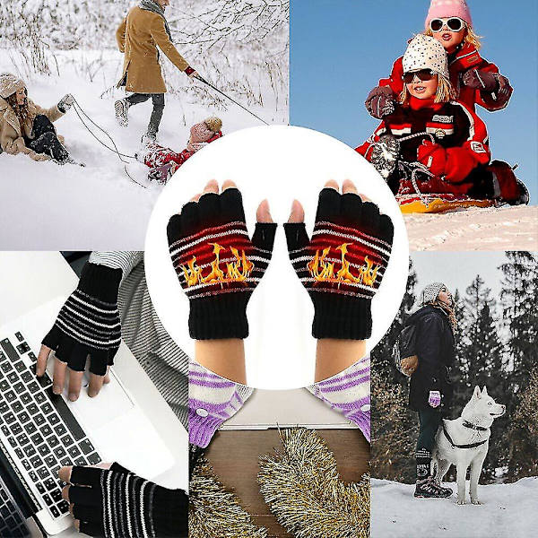 Winter Working Usb Opvarmede Handsker Thermal Hand Warmer Handsker Fuld & Half Finger Striped