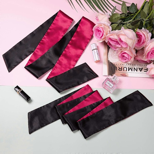 MUJIXI Satin Sovmask, 2 Stycken Sovmask, 150cm Ögonbindel Satin Sovmask för Par, 2-pack Svart och Röd Satin Ögonmask Sovmas