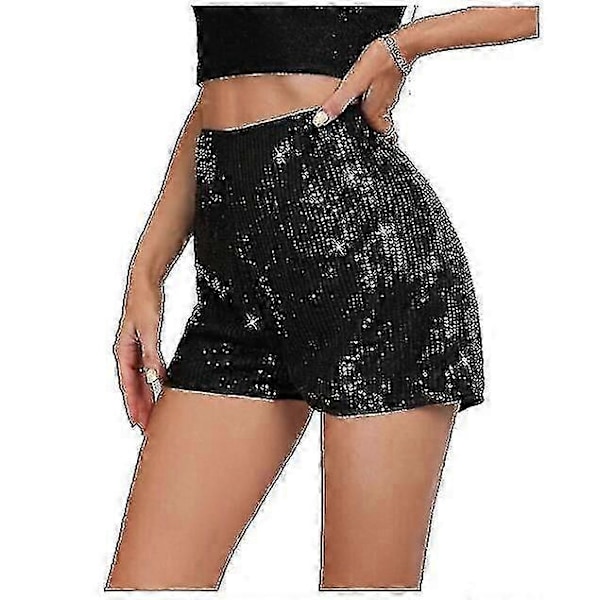 Paljettshorts för damer, hög elastisk midja, glittershorts för fest