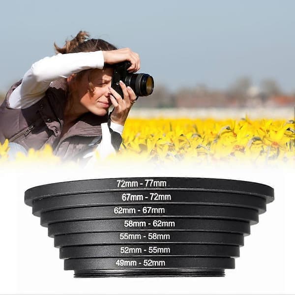 7st Metall Step Up Ringar Linsadapter Filter Set 49-52-55-58-62-67-72