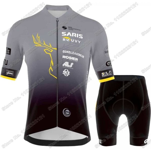 2023 Cykeltröja Saris Rouvy Sauerland Team Set Herr Cykelkläder Road Bike Shirt Kostym Sommar Cykel Bib Shorts MTB Wear 3 XXL