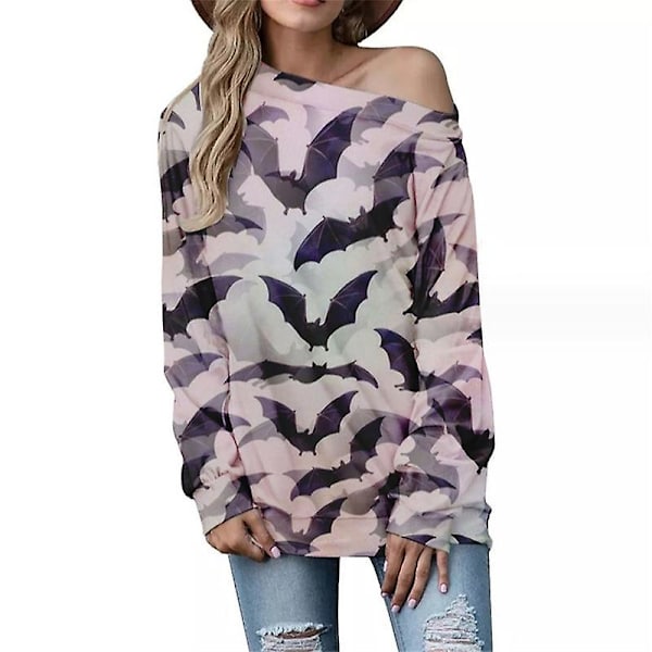 Kvinder Slouchy Shirts Halloween Græskar Langærmede Sweatshirts Pullover COLOR 10 M