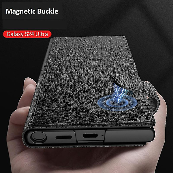 Magnetisk Plånboksfodral för Samsung Galaxy S24 Ultra, PU Läder Inbyggt Ställ Flipskydd med Korthållare