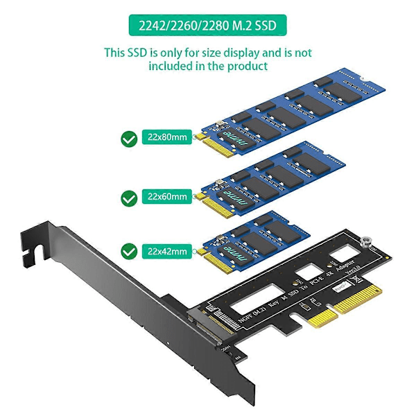 M.2 NGFF PCIe SSD til PCI Express 3.0 X4 Værtsadapterkort Sort