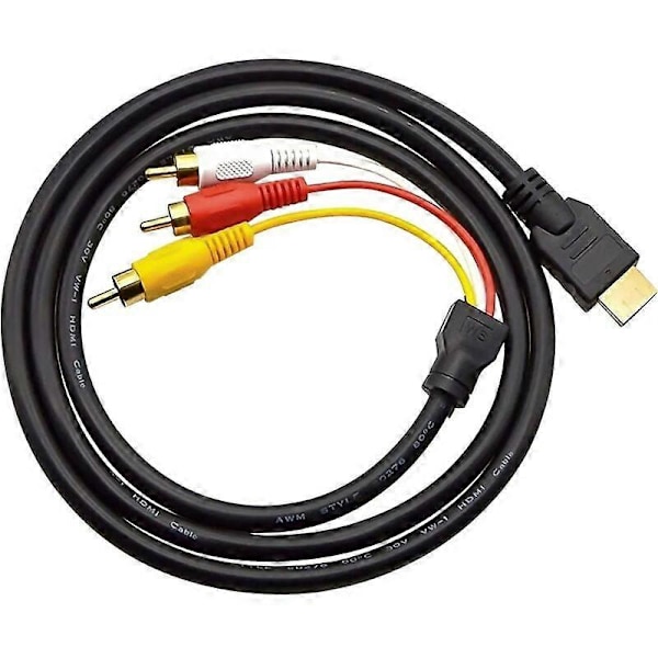 HDMI Han til 3 Cinch RCA AV Scart Kabel Audio Video Adapter HDTV Transmitter Extender TV DVD Konverter 1.5m Meter Sort