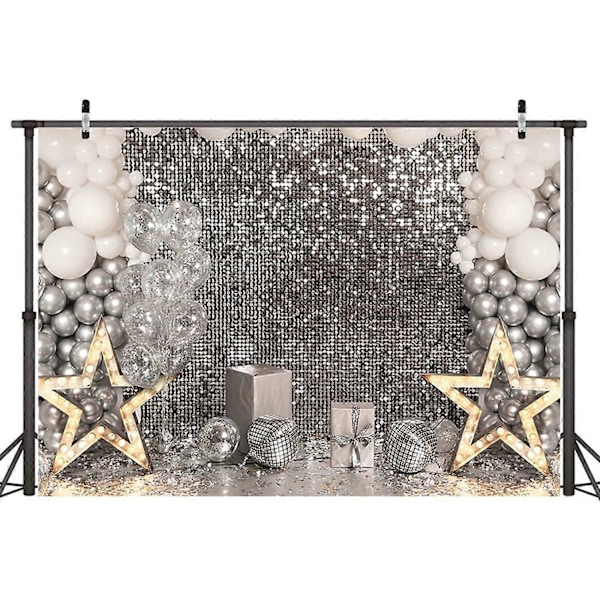 7x5ft Glitter Sølv Disco Party Bakgrunn Kvinner Bursdag Resepsjon Fotografering Bakgrunn Kakebord Dekor Bakgrunn Voksen Barn Portrett Bakgrunn