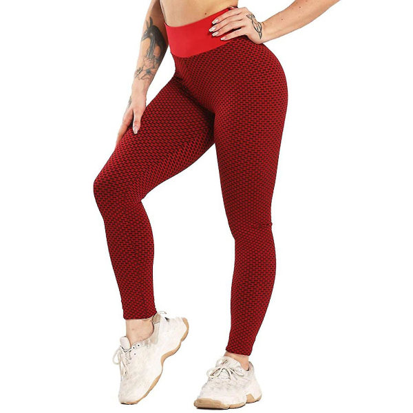 Tflycq Womens Stretch Yoga Leggings Fitness Løbe Gym Sport Aktive bukser i fuld længde Red XS