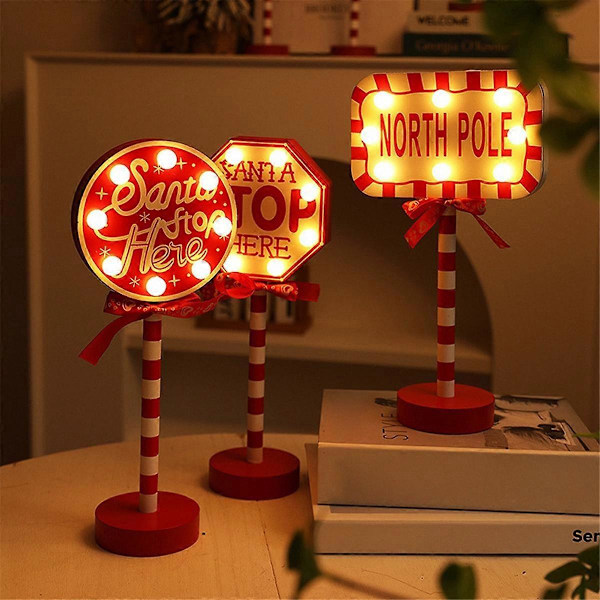 Joulu Vintage Valot Pohjoisnapa Kyltti LED Valo Katukyltti Jouluinen Puinen Pöytäkoriste Joulu Sisustus D