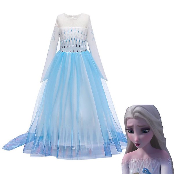 Frozen 2 Elsa Princess Tulle Dress Langærmet Gradient Kostume Børn Piger Halloween Jul Cosplay Party Performance Fancy Dress Up Light Blue 13-14 Years