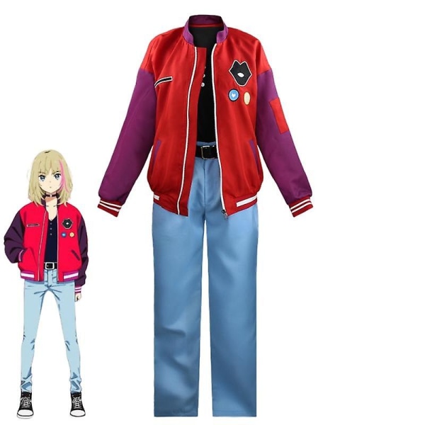 Anime Wonder Egg Priority Kawai Rika Cosplay kostume Gul gradient paryk med frakke Skjorte Bukser Outfits Julefest tøj Costumes with wigs S