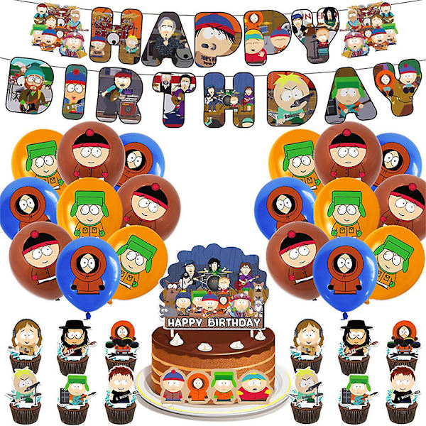 South Park Theme Party Dekoration Supplies Ballon Banner Cupcake Toppers Kit Gaver