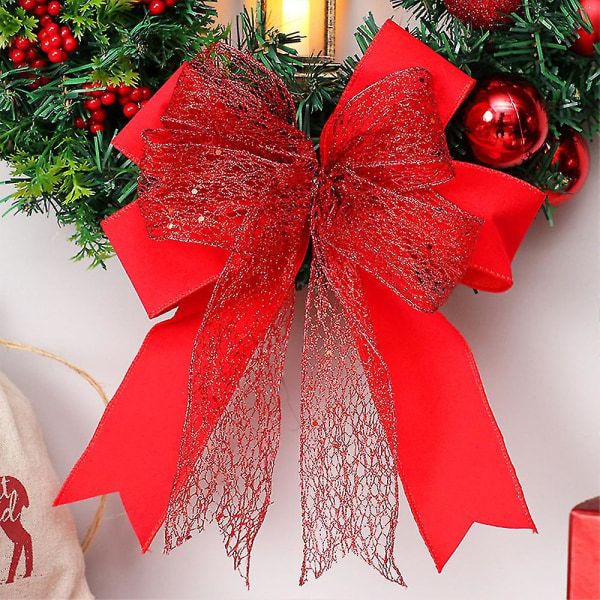 Julekrans med vindlygte bowknot rød blomst hoveddør ornament til festdekor vindue