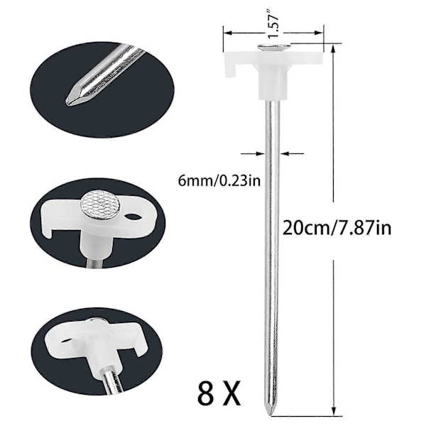 8-pack 20cm Tältpinnar Tältspikar Tältrep Fasta Stålnaglar Utomhus Camping Marknaglar Självlysande