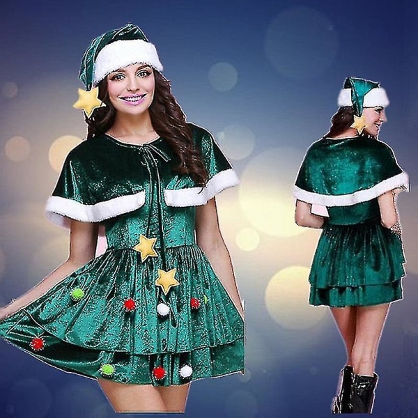 Cosplay Juletre Kostyme Julekostyme Kvinner Julefest Dress Dress With Hat XS