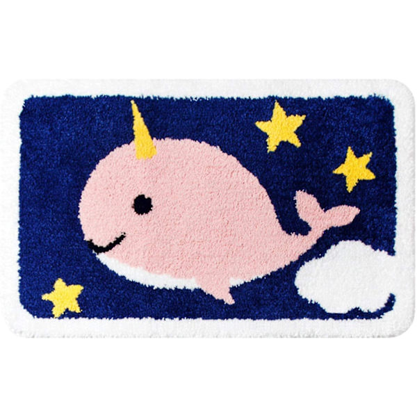 Tflycq Kylpyhuonematot Narwhal Whale -kylpymatto Yhteensopiva kylpyhuoneen kanssa Liukumaton pehmeä imukykyinen Konepestävä, Suihku Kylpyhuoneen sisustus Kylpymatto, 20x31. 15.74*23.6 Inches