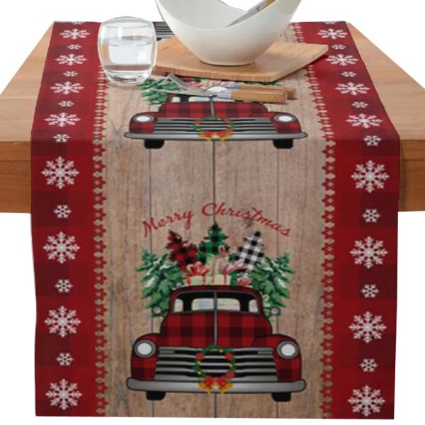 Ny juleblomst Ansiktsløs Gnome Elk Tree lin trykt bordløper flagg spisestue kjøkken duk duk deksel dekor style 12 rectangle 33X60CM