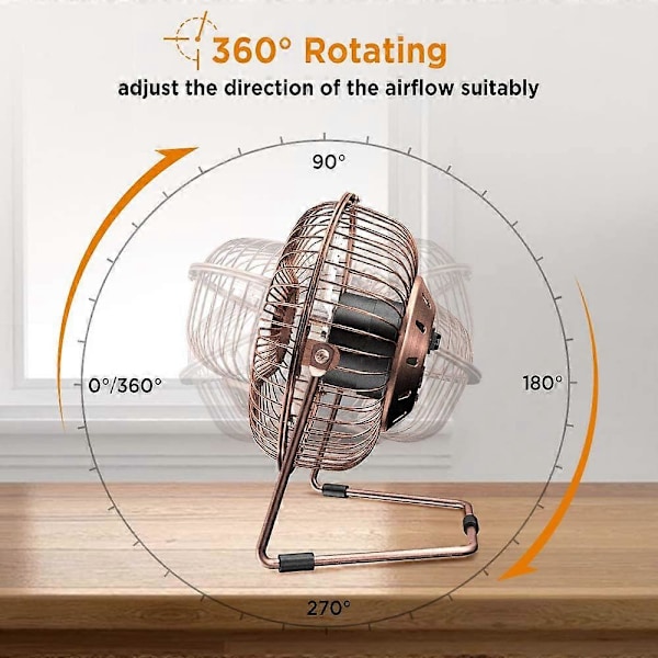 UBIUO 6 tums USB-bordsfläkt, [ Liten Tyst Kraftfull Metallfläkt ] USB-driven Portabel Fläkt, Starkt Luftflöde & 360° Rotation Personlig Bordskylningsfläkt med 2