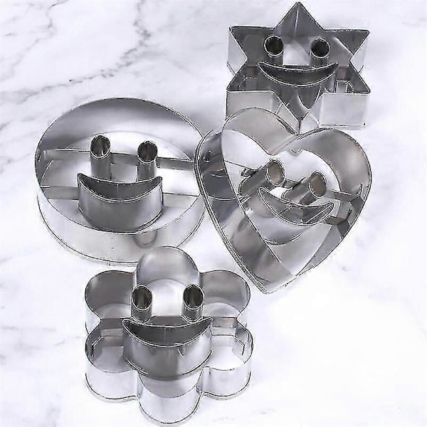 4 Dele Smiley Rustfrit Stål Kageudstikker Kiksform Fondant Kageform Bagning
